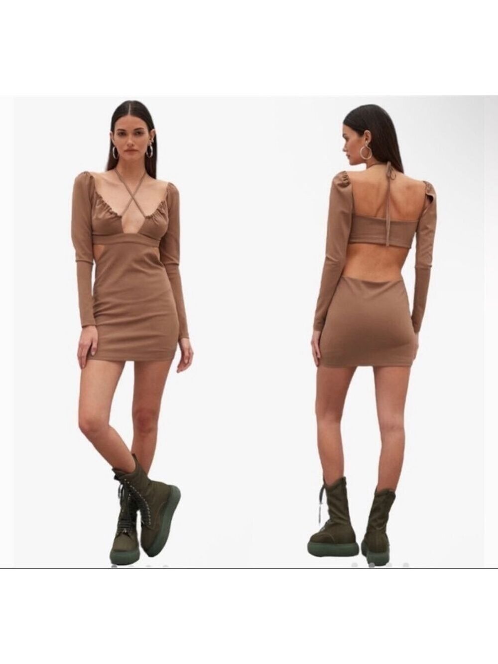 Women's ATOIR Brown Long Sleeve Cut Out Mini Dress Size 6